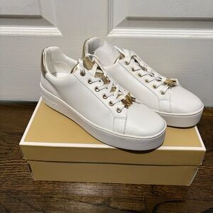 Michael Kors White and Gold Sneakers